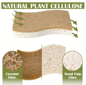 Natuurlijke keukenspons (2stuks) kokos- en houtpulp vezels 